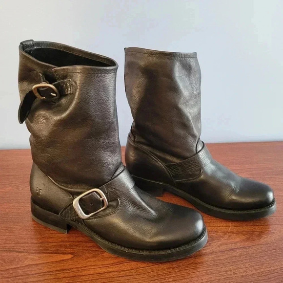 Frye Veronica Short Black Leather Popular Moto Vintage Combat Ankle Boot(6.5) - Picture 7 of 12